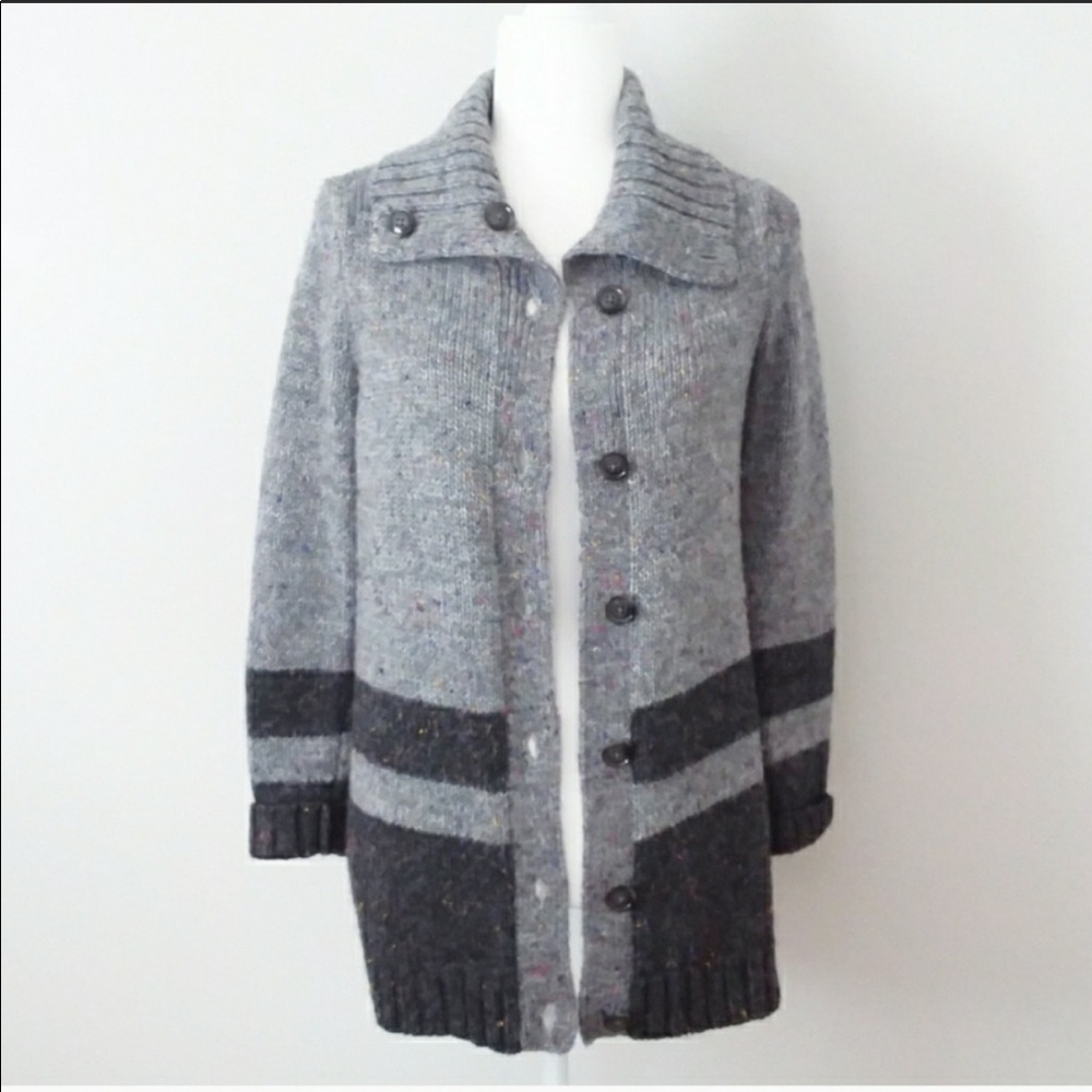 Like NEW! Talbots Grey Tweed  Wool Cardigan (Sp)